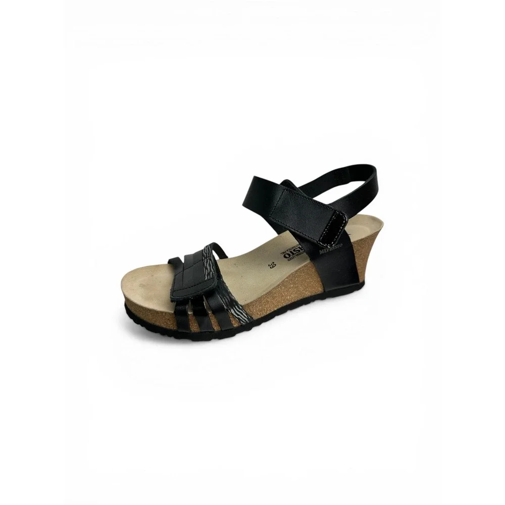 Mephisto Lucia Black Leather Wedge Sandals Womens EU 39 US 9‎ Soft-Air Portugal